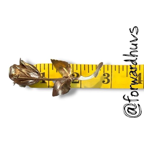 Bundle Sale 3 for $15 | Vintage Gold Tone Rose Brooch – 3”  Petals and Leaves - Picture 7 of 8